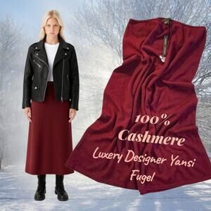 Yansi Fugel 100% Cashmere Maxi Skirt Burgundy Wine Red Size XL Extra Large NWT
